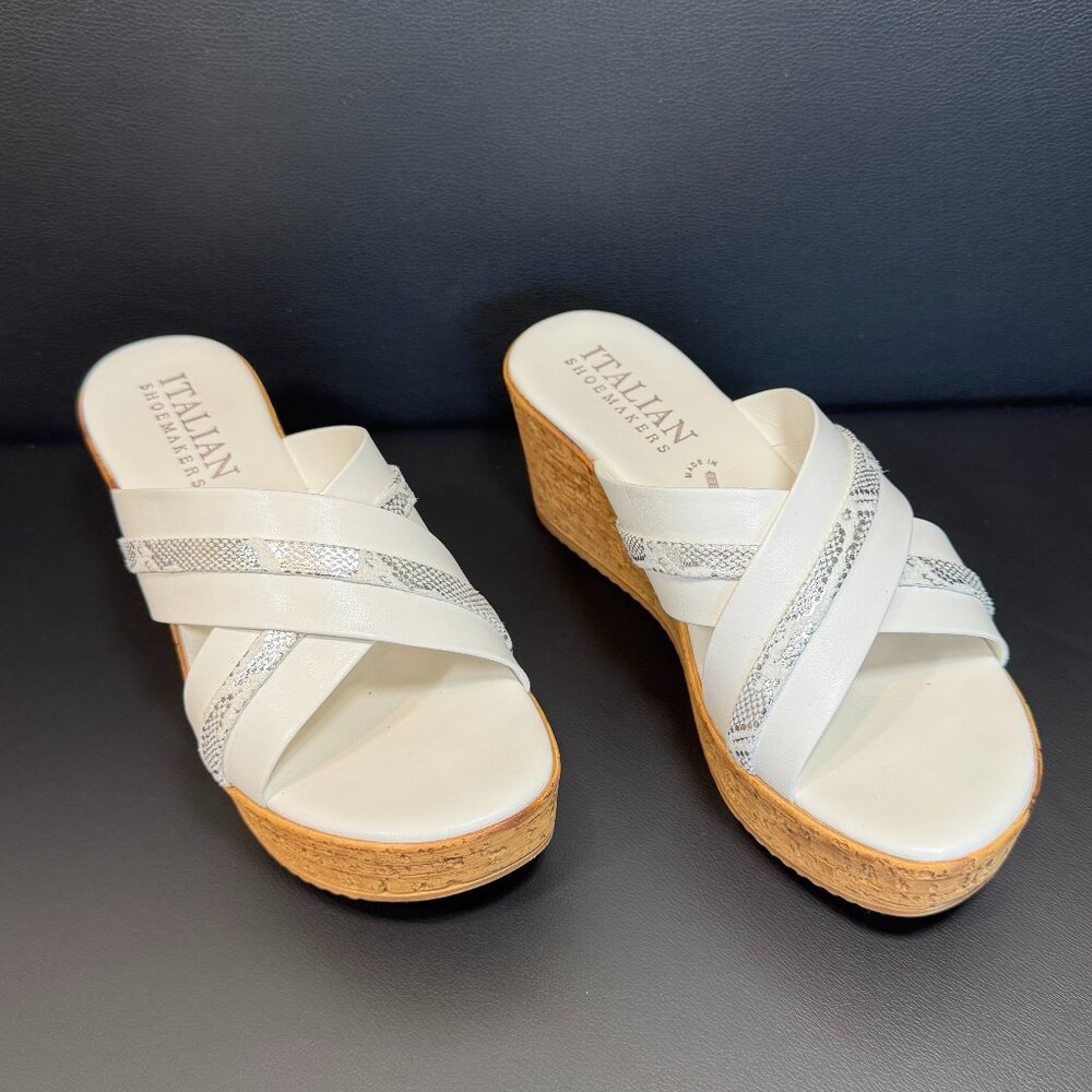 ITALIAN SHOEMAKERS White Leather – Snakeskin Detail - Cork Platform 8.5
